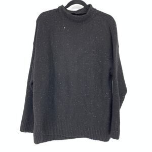 Well Worn Donegal Speckled Womens Mock Neck Sweater L Black Oversized Pullover